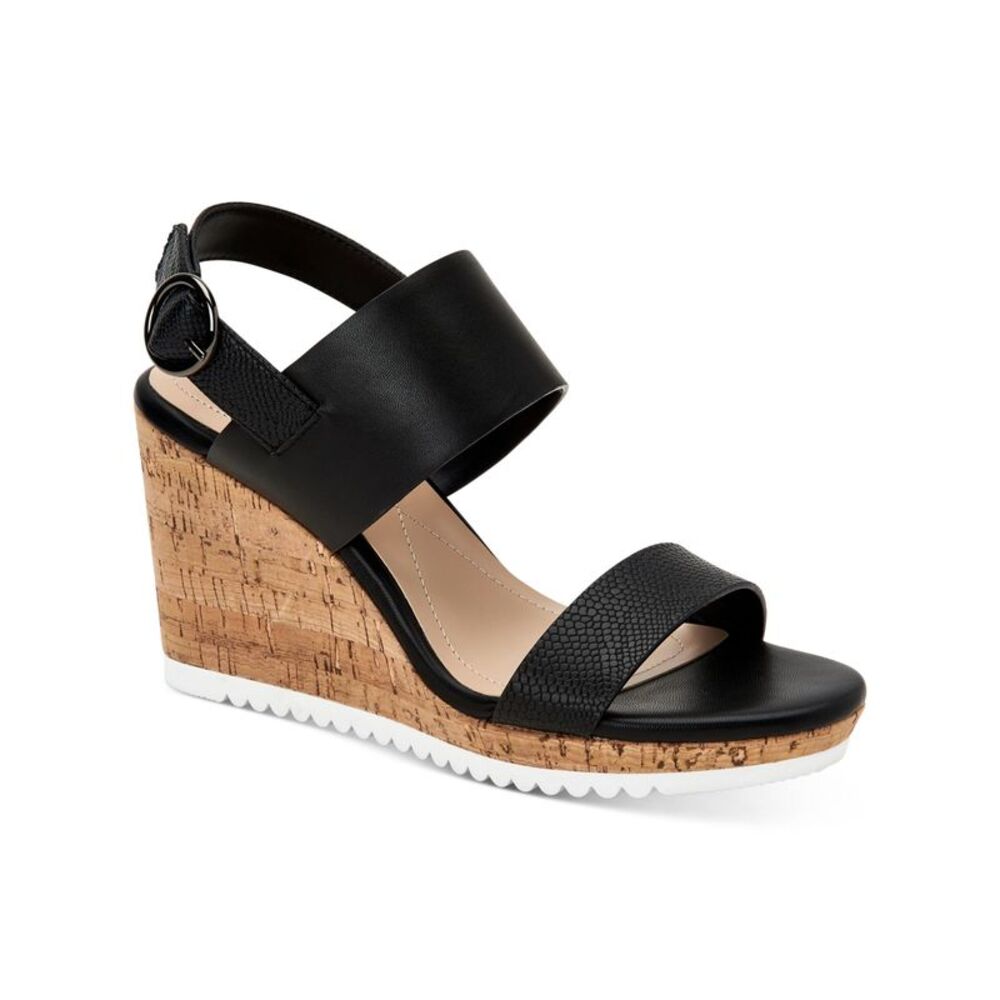 ALFANI Womens Black Scale 1/2" Platform Tillee Wedge Leather Sandal 9.5 M